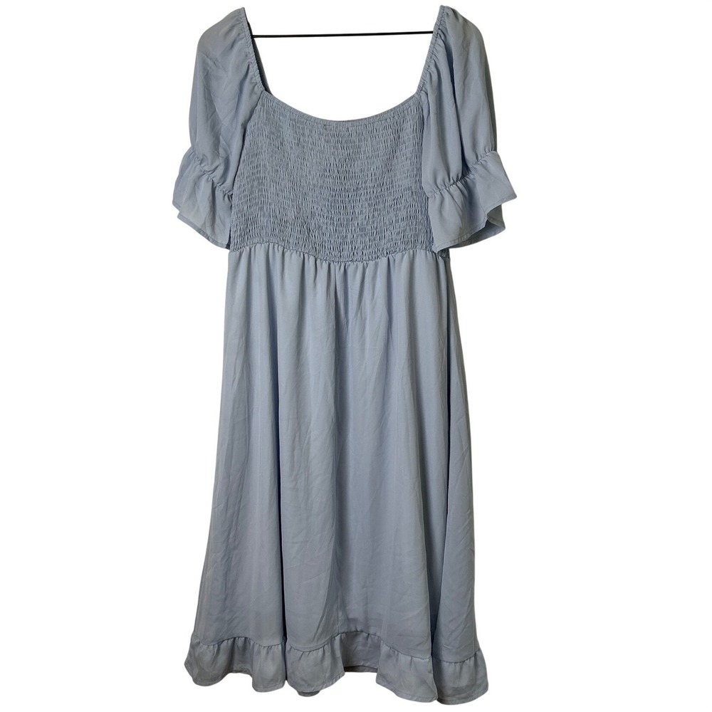 PrettyGarden Womens Smocked Flutter Sleeve Ruffle Midi Dress Size L Light Blue - Picture 3 of 11